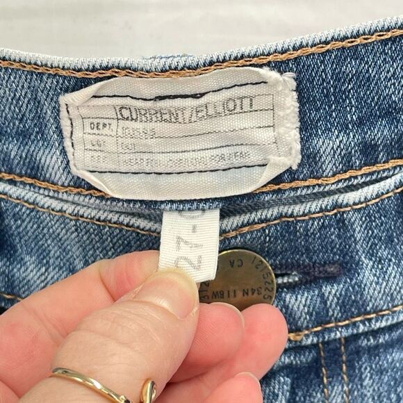 Current Elliott Womens Skinny Jeans Distressed Stretch Ripped Mid Rise Blue 27 - Picture 6 of 11